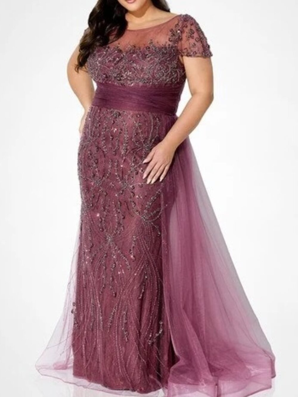 SALE NWT Ivonne D 122D62 Beaded Tulle w/ Lace Evening Dress Rosewood size 4